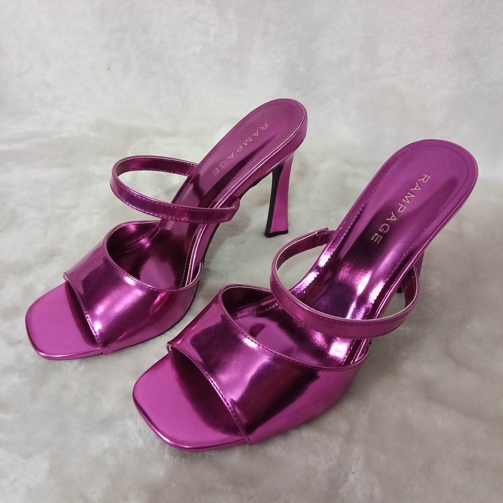 Rampage Womens Metallic Pink Double Strap Stiletto Mules Square Toe Heels Size 8